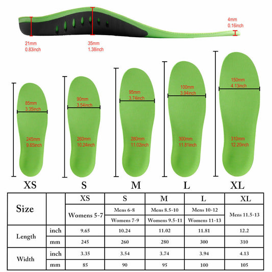 Orthotic Shoe Insoles Inserts Flat Feet High Arch Support for Plantar Fasciitis